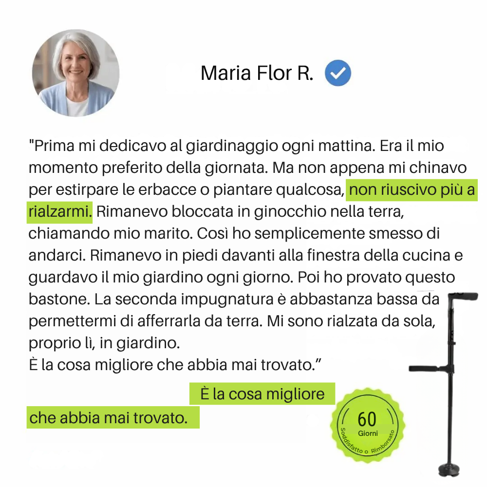 Il bastone che vi aiuta ad alzarvi da soli e a camminare senza paura di cadere
